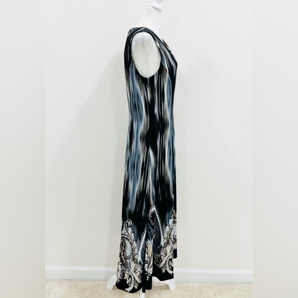 Julian‎ Taylor Midi Dress A-Line Geometric Sleeveless Summer Black Stretch Sz 12 - Picture 3 of 10